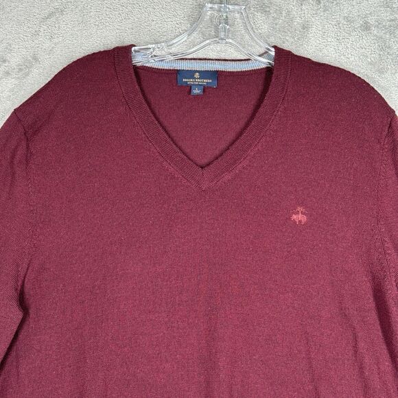 Brooks Brothers Sweater Men Large Burgundy Red Merino Wool Casual Preppy Classic - Picture 4 of 8